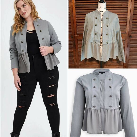 New Torrid Twill Chiffon Mix Military Peplum Jacket - Picture 1 of 12